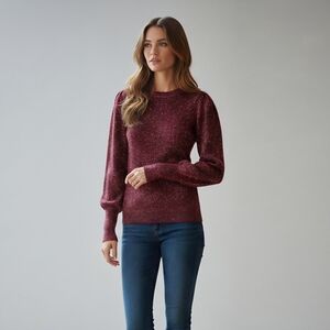 LOFT Maroon Shimmer Crew Neck Sweater Women's XS